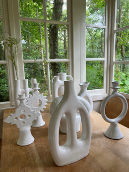 Tamegroute white glazed vases - 10 different organic shaped