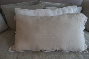 Natural linnen pillow (+ inner) with offwhite embroidered letters 90 x 50 centimeter no.17