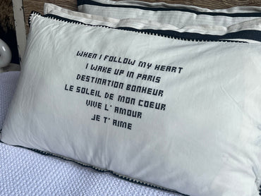 Linnen Pillow + Filling | I Wake Up In Paris | White