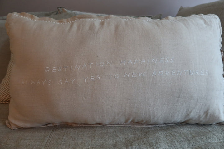 Natural  linnen pillow (+ inner) with off white embroidered letters 90 x 50 centimeter no.14