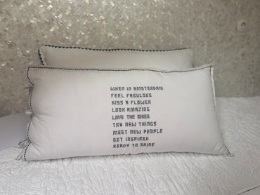 White linnen pillow (+ inner) with off white embroidered letters 90 x 50 cn no.10