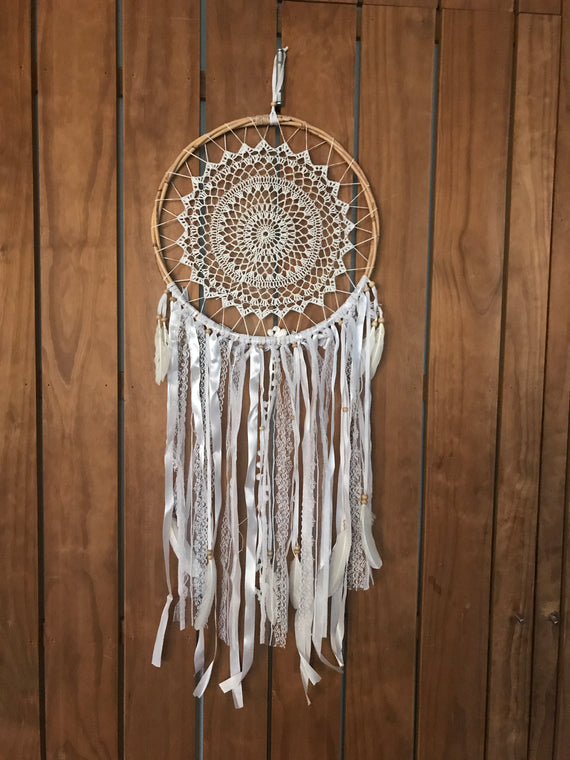 Dream catcher white with laces and ribbons hand made  52cm