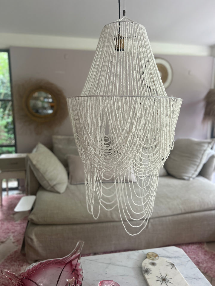 White beaded hanging lamp