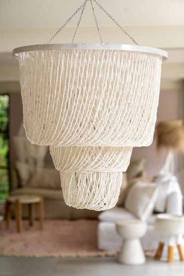 White beaded hanging lamp